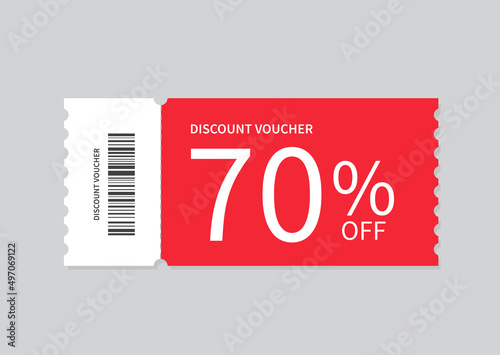 Coupon Template isolated on gray background. Discount voucher 70% OFF. Shopping voucher. Flat illustration.