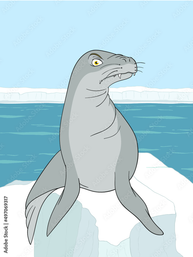 Cartoon Leopard Seal sitting on Iceberg Stock Vector Adobe Stock