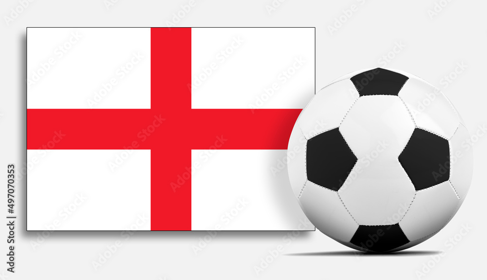 Obraz premium Blank Soccer ball with England national team flag.