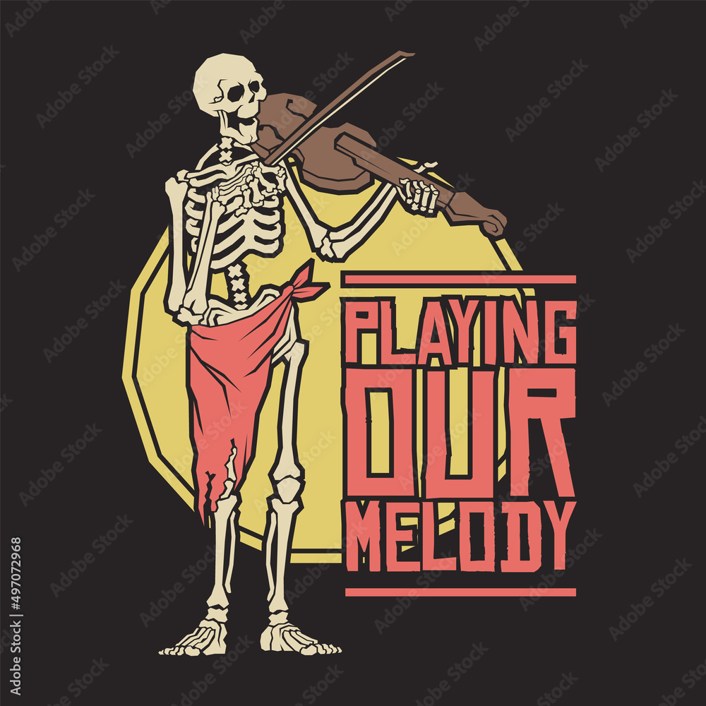 Retro illustration of skeleton playing a violin