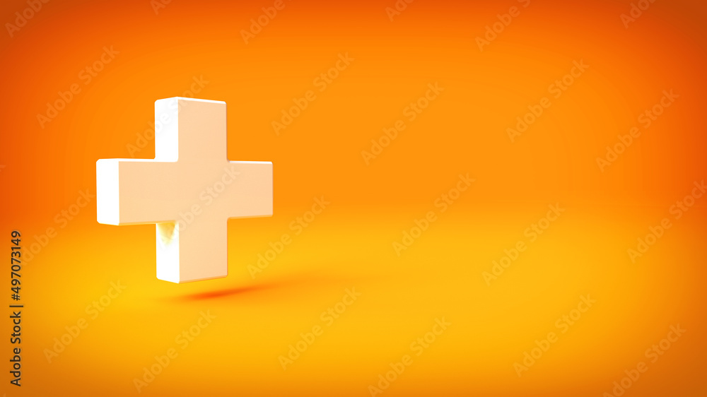 Fototapeta premium Plus symbol on orange background, 3d rendering