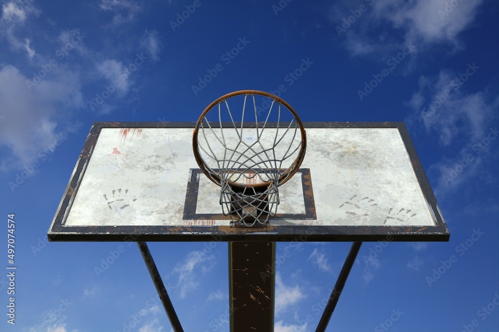 Basketball hoop and cloudy blue sky, 3d rendering	