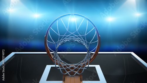 Basketball hoop and spotlights, 3d rendering