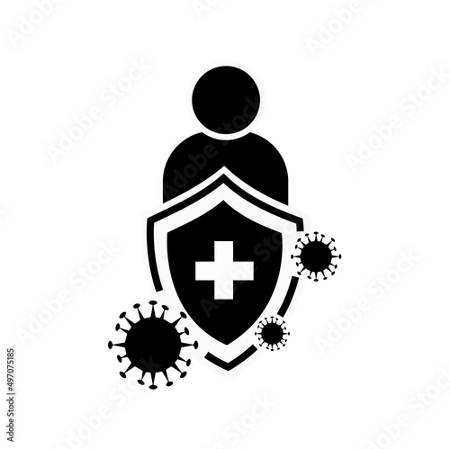 Vector illustration of person with protective antivirus shield on white background
