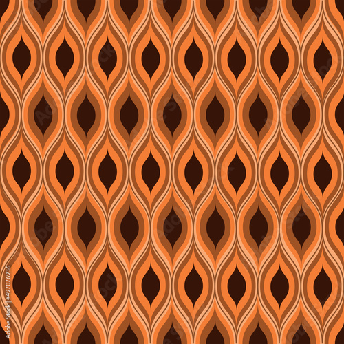 Retro 70s mid century seamless pattern in orange light brown and coffee brown. can be used for home décor, textile ,fabric and wallpaper 