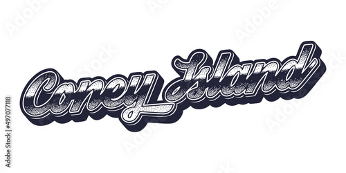 Coney Island name in retro three-dimensional graphic style