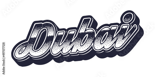 Dubai city name in retro three-dimensional graphic style