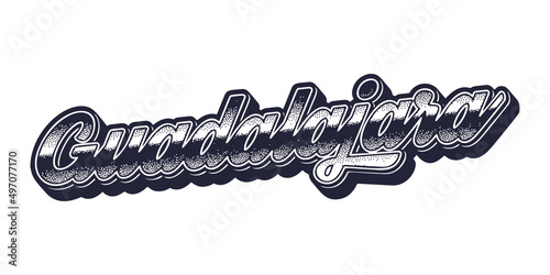 Guadalajara city name in retro three-dimensional graphic style