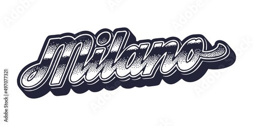 Milan city name in retro three-dimensional graphic style