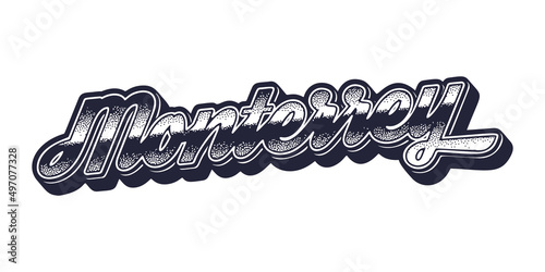 Monterrey city name in retro three-dimensional graphic style