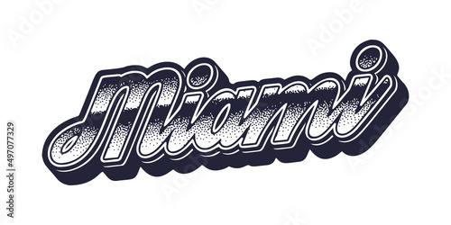 Miami city name in retro three-dimensional graphic style