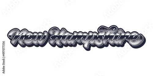New Hampshire state name in retro three-dimensional graphic style