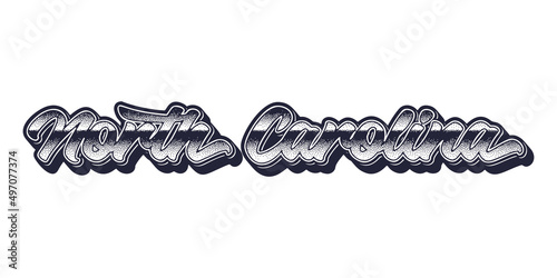 North Carolina state name in retro three-dimensional graphic style