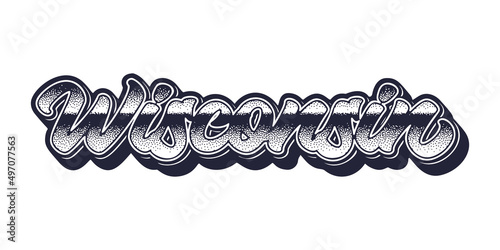 Wisconsin state name in retro three-dimensional graphic style