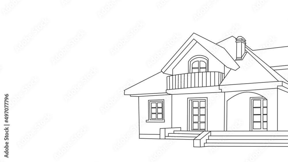 Self Drawing animation A thin black line drawing a beautiful dream country house on a white background copy space for text Self Drawing animation A thin black line drawing a beautiful dream country house on a white background copy space for text
