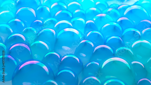 Blue soap bubbles on surface. Abstract background. 3D illustration. 3D rendering.