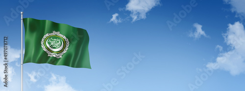 Arab League flag isolated on a blue sky. Horizontal banner photo