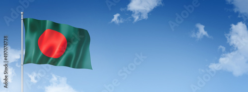 Bangladesh flag isolated on a blue sky. Horizontal banner