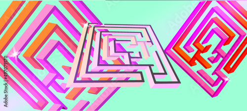 Colored volumetric labyrinths. Geometric pattern. Abstract vector background