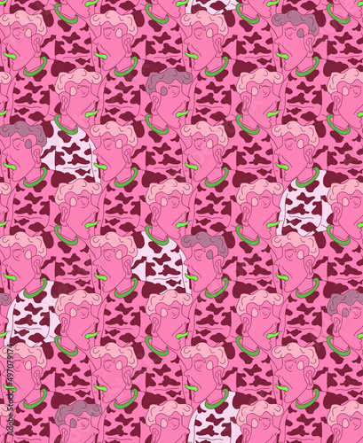 Unique artwork. Seamless pattern with repeat fancy humans