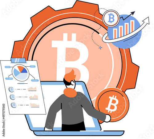 Cryptocurrency bitcoin mining metaphor Blockchain exchange platform. Cyber banking procedures, bitcoin trading, wallet. Ecurrency transactions. Digital currency, cryptocurrency market, hidden mining