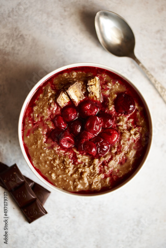 chocolate porridge with sour cherries