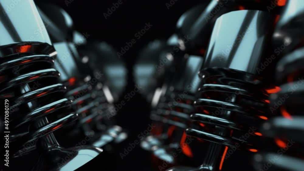 Close up of V6 Working Engine with Pistons. Running Car Engine Concept. 3D Animation V8 Internal Combustion. Car Service. Piston Ignition Time. Crankshaft. Automobile motor. 4K Resolution.