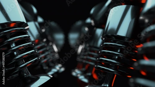 Close up of V6 Working Engine with Pistons. Running Car Engine Concept. 3D Animation V8 Internal Combustion. Car Service. Piston Ignition Time. Crankshaft. Automobile motor. 4K Resolution.