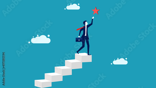successful. Hope for success in business. Climb the stairs to the top to win the star reward