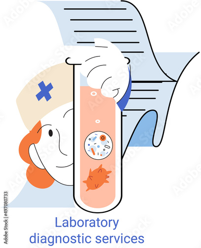 Laboratory diagnostic services. Scientist virologist fights against viruses in lab, holding vaccine in tube. Antivirus medicine complete development. Pharmaceutical investigation in laboratory