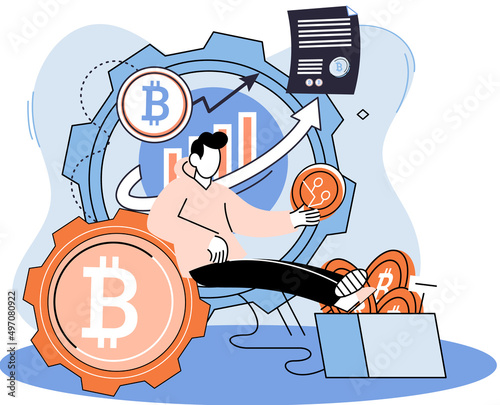 Blockchain technology. Cyber banking space procedures. Ecurrency transactions. Digital virtual money, cryptocurrency market. Crypto currency exchange and blockchain. Bitcoin mining, crypto business
