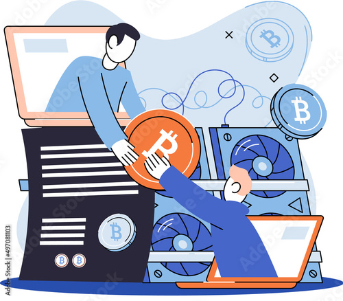 Cryptocurrency bitcoin mining metaphor Blockchain exchange platform. Cyber banking procedures, bitcoin trading, wallet. Ecurrency transactions. Digital currency, cryptocurrency market, hidden mining