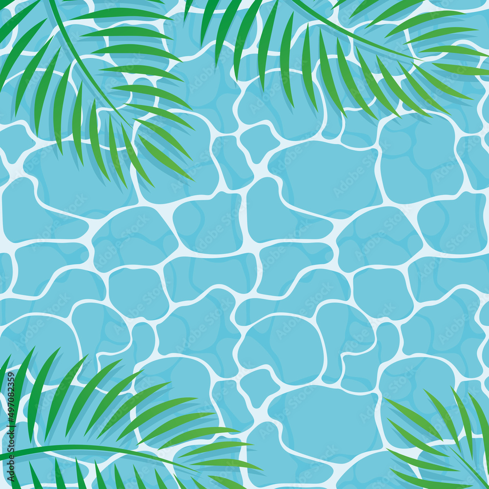 palm leaves and wavy swimming pool - vector illustration - obrazy, fototapety, plakaty 