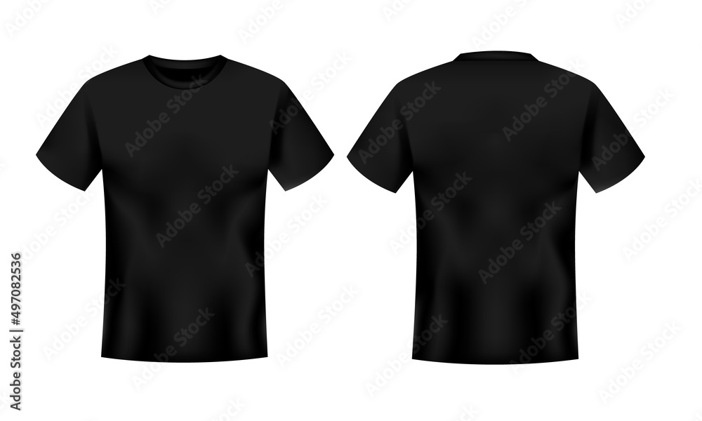 Realistic Black Short Sleeve T-Shirt Template on White Background.Front ...