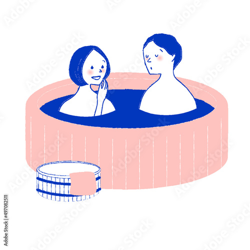 温泉に入浴する男女
