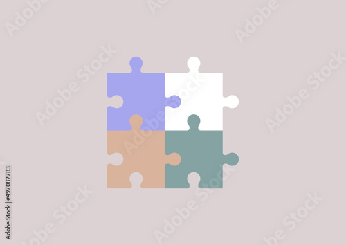 Jigsaw puzzle pieces, trouble shooting and teamwork