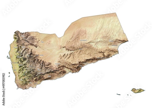 Isolated map of Yemen with capital, national borders, important cities, rivers,lakes. Detailed map of Yemen suitable for large size prints and digital editing.