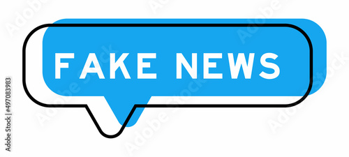Speech banner and blue shade with word fake news on white background