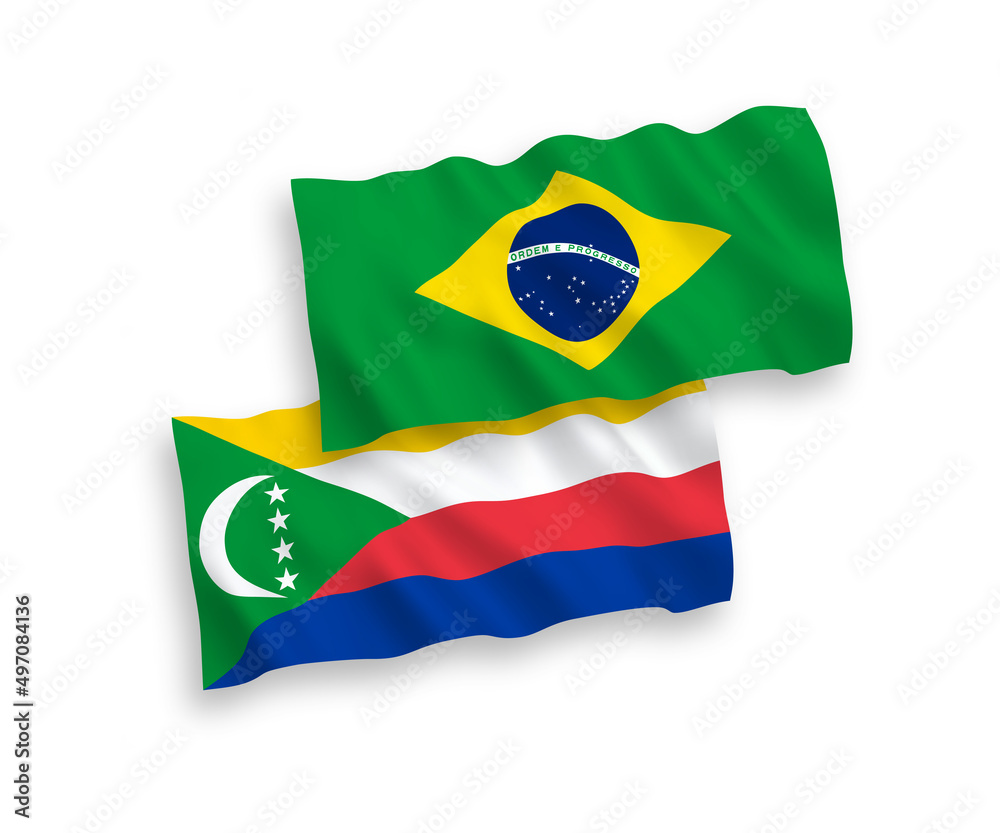 Flags of Brazil and Union of the Comoros on a white background