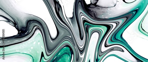 Green and teal alcohol ink background, black contrast texture, marble texture with monochrome modern design, curved soft shapes, hand drawn painted art, original unique design wallpaper for print