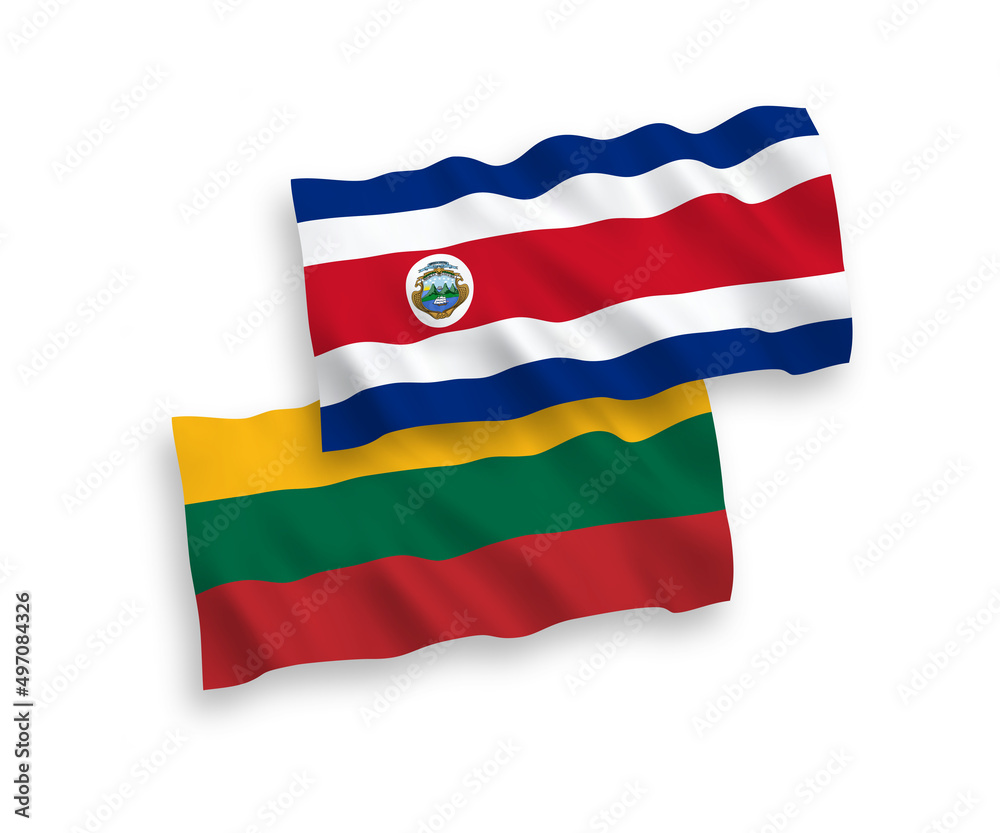Fototapeta premium Flags of Lithuania and Republic of Costa Rica on a white background