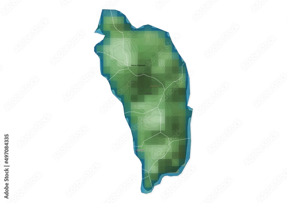Isolated map of Dominica with capital, national borders, important ...