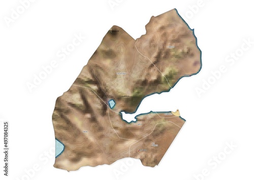 Isolated map of Djibouti with capital, national borders, important cities, rivers,lakes. Detailed map of Djibouti suitable for large size prints and digital editing.