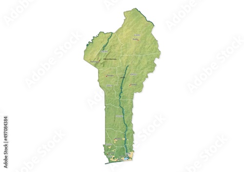 Isolated map of Benin with capital, national borders, important cities, rivers,lakes. Detailed map of Benin suitable for large size prints and digital editing. photo