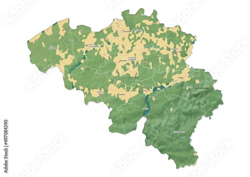 Isolated map of Belgium with capital, national borders, important cities, rivers,lakes. Detailed map of Belgium suitable for large size prints and digital editing.