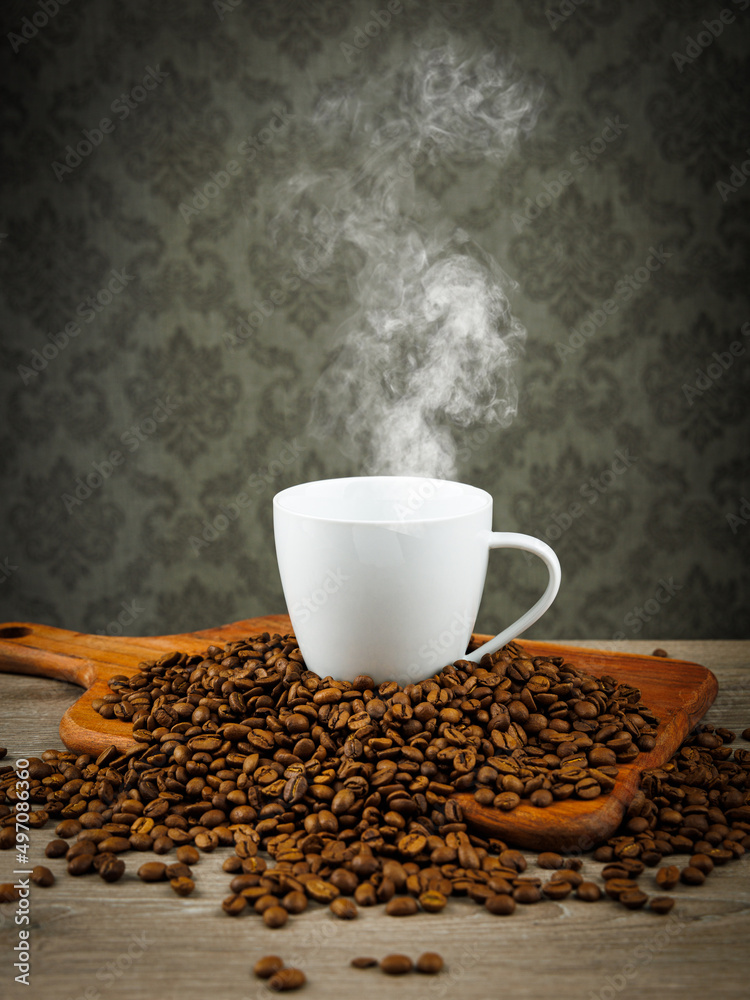Naklejka premium cup of coffee with beans