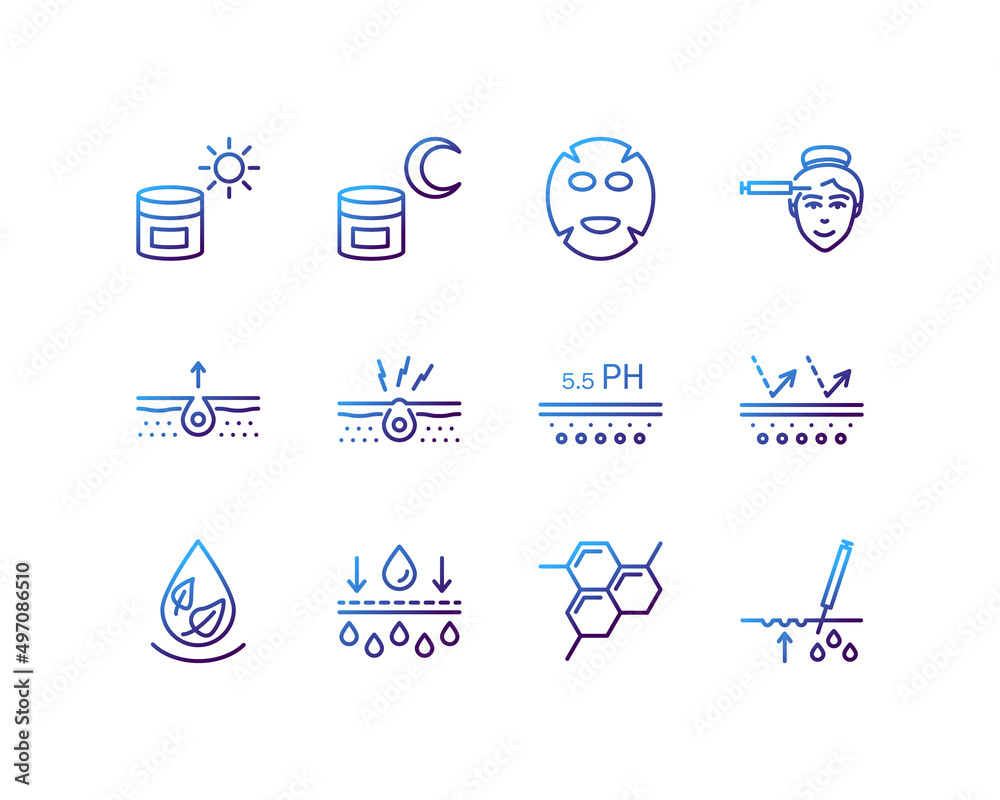 Skin care flat line icons set. Cosmetic product package. Simple flat vector illustration for store, web site or mobile app Skin care flat line icons set. Cosmetic product package. Simple flat vector illustration for store, web site or mobile app