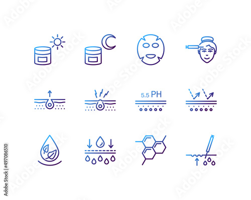 Skin care flat line icons set. Cosmetic product package. Simple flat vector illustration for store, web site or mobile app