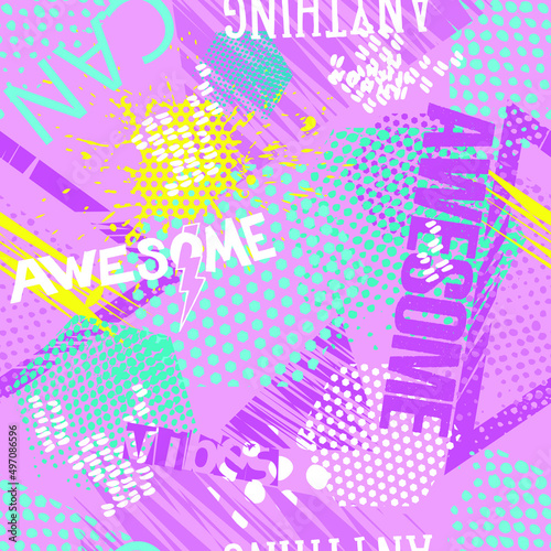 Abstract seamless sport  girl pattern. Grunge urban repeat print for fashion textile, girl clothes, wrapping paper.  

