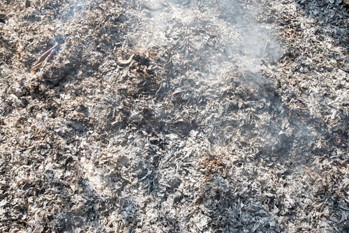 Ashes and smoke from burning plant residues